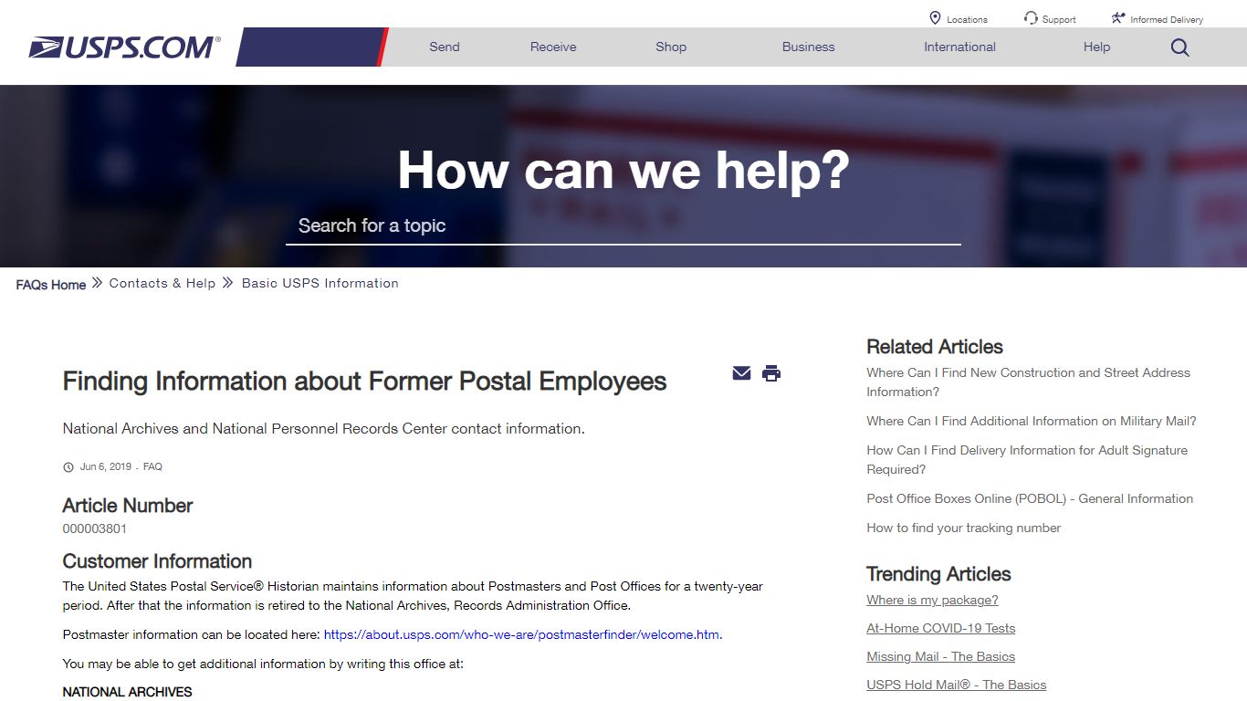 Finding Information about Former Postal Employees - USPS